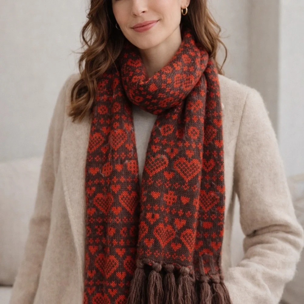 Forever‎ 21 Brown and Rust Red Heart Scarf